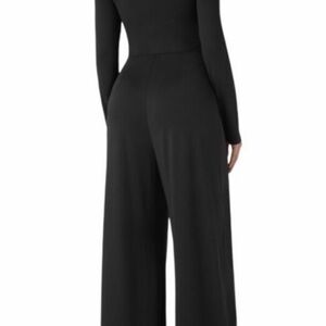 HALARA Long Sleeve Wide Leg Bolero Bodice Pleated Built In Bra Jumpsuit Black XL